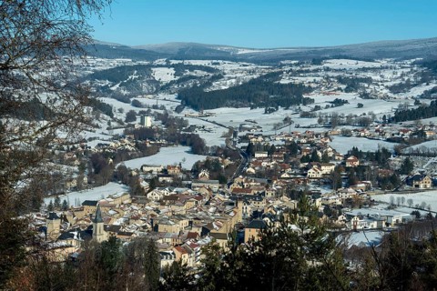 Malzieu-ville in winter labelled Les Plus Beaux Villages de France, Margeride. Lozere department.