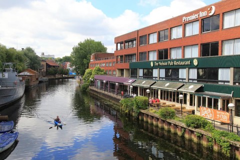 Premier Inn, Nelson Pub restaurant, River Wensum, Norwich, Norfolk, England, UK