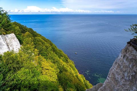 Chalk cliffs of Rügen, Königsstuhl rock formation, in the Jasmund National Park, view of the Baltic