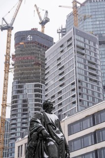 Winter, Goethe monument, snowy, snowfall, construction site of the FOUR construction project, 4