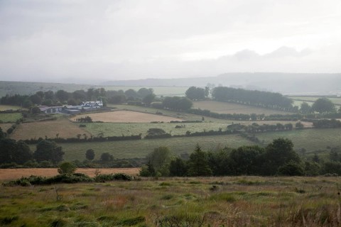 Grey overcast weather clouds hanging over moorland, Dartmoor national park, near Postbridge, Devon,