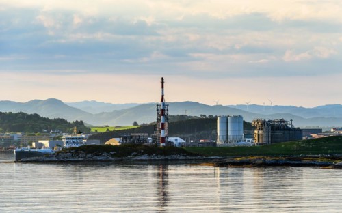 Industrial Zone over FjordSailing, Stavanger, Boknafjorden, Norway, Europe