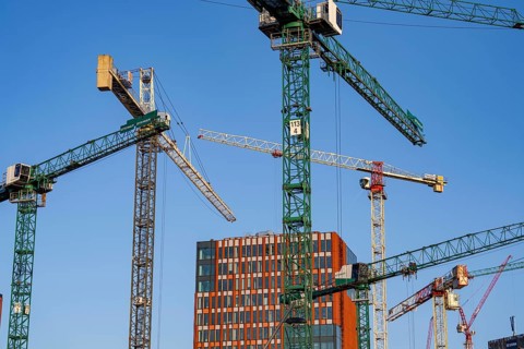 Construction sites in the east of Hafencity Hamburg, office building, new district on the Elbe, on