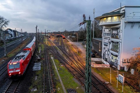 The Deutsche Bahn AG signal box in Mülheim-Styrum, controls train traffic on one of the busiest