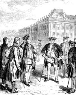 Long fellows arriving in Berlin are presented to King Frederick William I, palace, Prussian