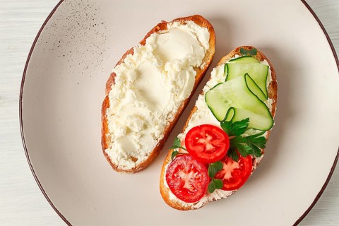 Sandwich, with cream cheese, homemade, on a cutting board, rustic style, no people, selective