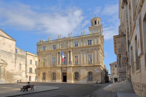 Hôtel de Ville with French national flag, town hall, Place de la République, Imperial Square,