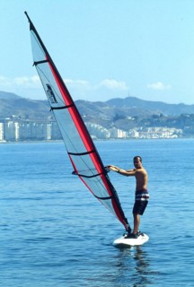 Windsurfer on calm water in Calella, Costa Brava, Barselona, ??Catalonia, Spain, Southern Europe.