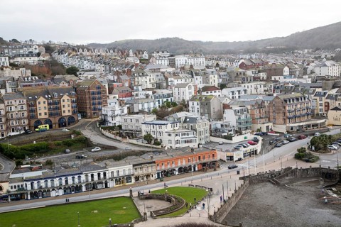 Buildings on steep hillside in the town of Ilfracombe, north Devon, England, United Kingdom, Europe