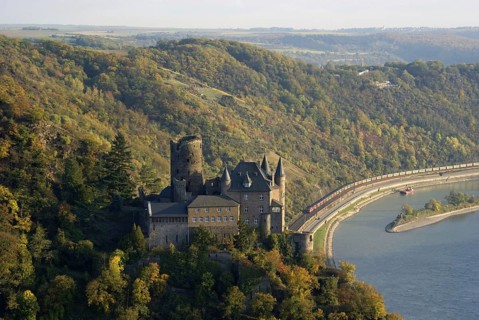 Rhine Valley Unesco, view of the Loreley, Katz Castle, Rhineland-Palatinate, Germany, Europe