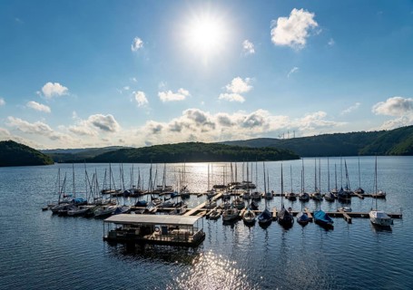 Lake Rursee, reservoir in the Eifel National Park, north-east bank near Heimbach, near the Rur dam