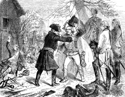 King Frederick II embraces the victorious Hans Joachim von Zieten, Prussian commander and cavalry