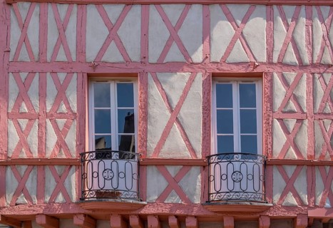 Half-timbered house façade in Chalon-sur Saone, Département Saône-et-Loire in the