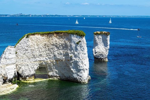 White Cliffs of Old Harry Rocks Jurassic Coast, Dorset Coast, Poole, England, United Kingdom,