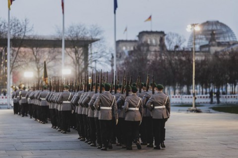 Soldiers from the Bundeswehr Guard Battalion, photographed during a reception with military honours