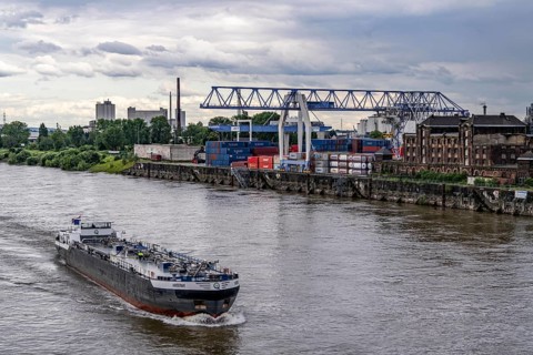 Container terminal in the Rhine port of Krefeld, inland port, 4th largest public port in North