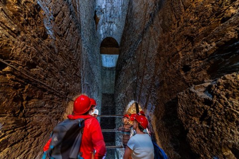 Wheel room of the Unverhofft Segen Gottes Erbstolln in Oberschöna, where there is a 13 metre high
