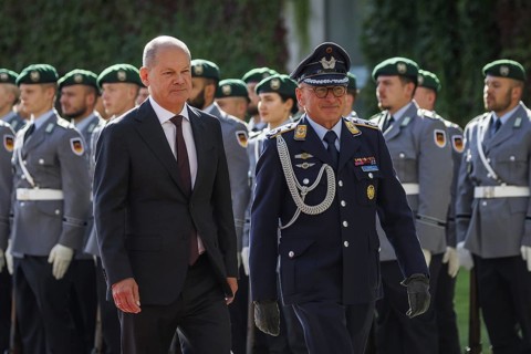 Olaf Scholz, Federal Chancellor, during a reception at the Federal Chancellery in Berlin,