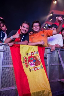 Fans of the Spanish team at the Adidas fan zone at the Bundestag during the final match between
