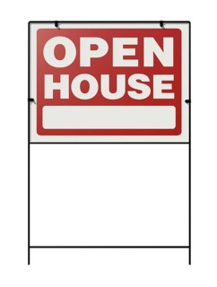 Open house real estate yard sign isolated on a white background