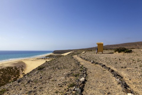 Hiking trail above Playa de Sotavento, Jandia peninsula, Fuerteventura, Canary Islands, Spain,