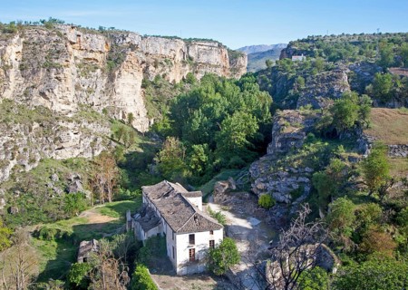 River Tajo limestone gorge cliffs, Alhama de Granada, Spain, Europe