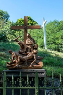 Orcival in Auvergne Volcanoes Regional Natural Park, Statues of Christ's Way of the Cross. Puy de