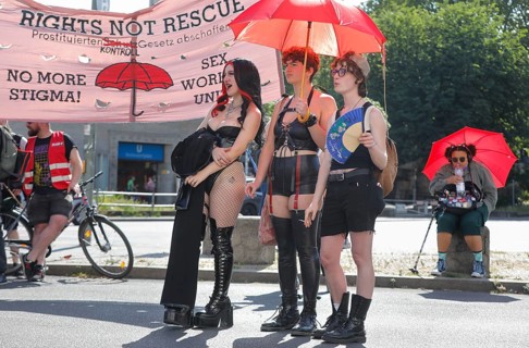 Sex workers demonstrate against the Prostitutes Protection Act on International Whores' Day. They