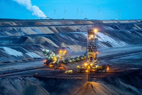 Garzweiler II open-cast lignite mine, excavator filling up the pit on the eastern edge of the