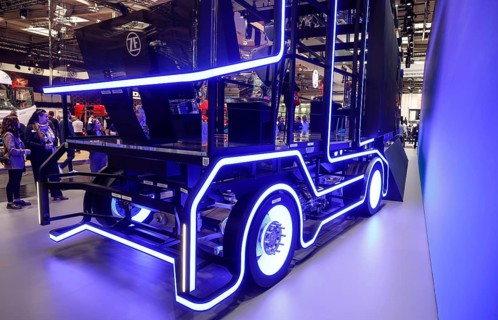 Light installation in the shape of a truck lights up at the ZF Friedrichshafen AG stand, IAA