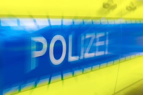 Police car, police lettering on an emergency vehicle, logo, blur, Baden-Württemberg, Germany,