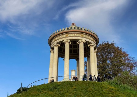 English Garden with Monopteros in autumn, dynamic cloud structure, Munich, Bavaria, Germany, Europe