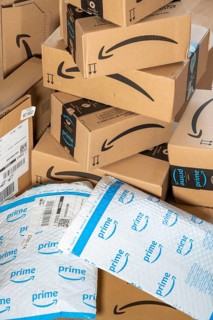 Parcels from online mail order company Amazon, various packaging, Amazon Prime