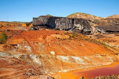 Lunar like despoiled landscape from opencast mineral extraction in the Minas de Riotinto mining