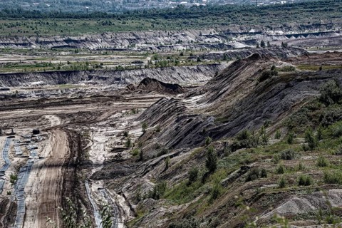 Overburden dump, opencast lignite mine, symbolic image of destroyed landscape, fossil fuel coal,
