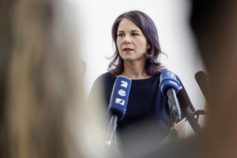 Annalena Bärbock (Alliance 90/The Greens), Federal Foreign Minister, during a press statement as