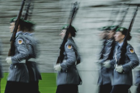 Army soldiers of the guard battalion, photographed during a reception with military honours at the