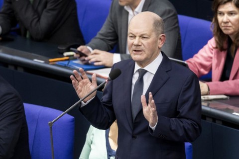Olaf Scholz (SPD), Federal Chancellor, recorded during a questioning of the Federal Government in