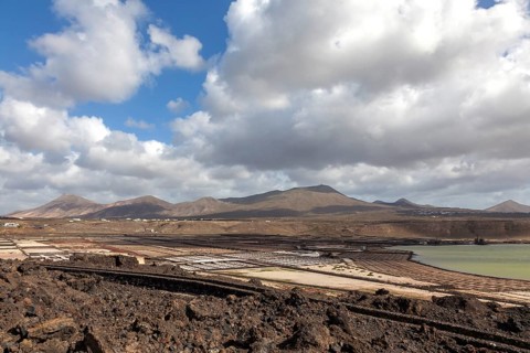 Sea salt extraction, Janubio salt works, Salinas de Janubio, Lanzarote, Canary Islands, Spain,