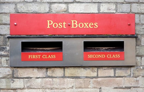 Post boxes for posting first and second class mail, UK