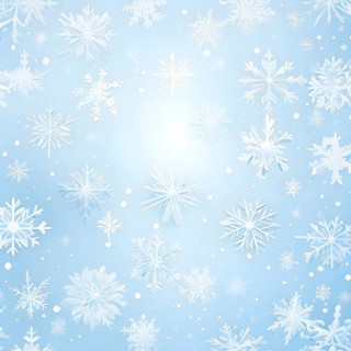 Abstract pattern of snowflakes in varying sizes and shapes in soft white and blue gradients, AI
