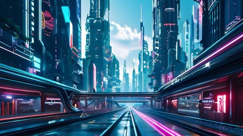 AI generated virtual reality tour highlighting a state of the art futuristic cityscape with