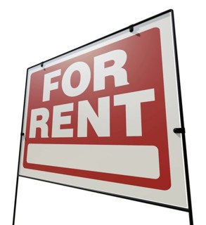 Left facing for rent real estate yard sign isolated on a white background