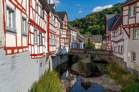 Monreal, idyllic half-timbered village in the Elz valley, in the district of Mayen-Koblenz in