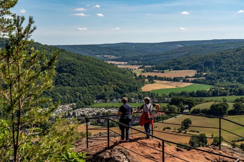 Christinenley, view into the Rur valley, landscape along the red sandstone route, in the Rureifel,