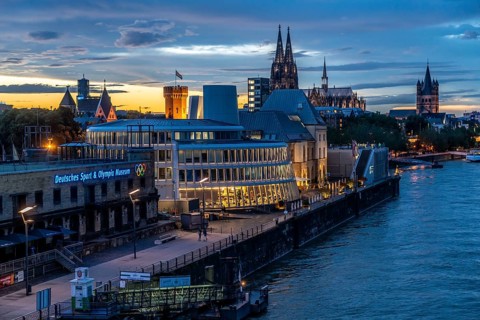 Skyline with Cologne Cathedral, Groß St. Martin Catholic Church, Chocolate Museum, German Sports
