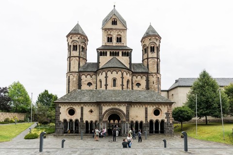 Romanesque monastery church, Benedictine Abbey Maria Laach, Eifel, Rhineland-Palatinate, Germany,