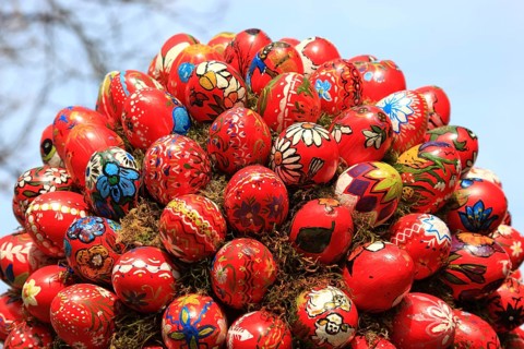 Detail of an Easter fountain in Franconian Switzerland, Bamberg district, Upper Franconia, Germany,
