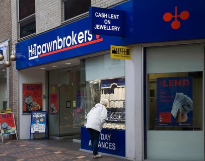 Pawnbrokers shop in central business district of Swindon, England, United Kingdom, Europe