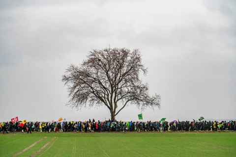 Demonstration against the demolition of the lignite village of Lützerath, from the village of